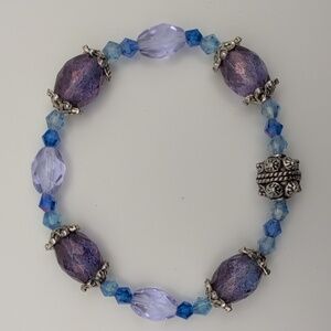 Elegant Periwinkle, Purple, Blue Beaded Stretch Bracelet 7"